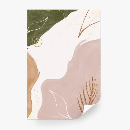 Papier peint composition botanique abstraite aux tons pastel et dorés – Wallnifity®