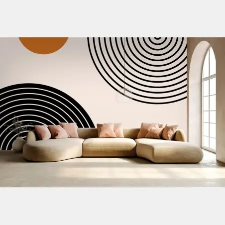 Papier peint motif géométrique minimaliste ocre et noir – Wallnifity®