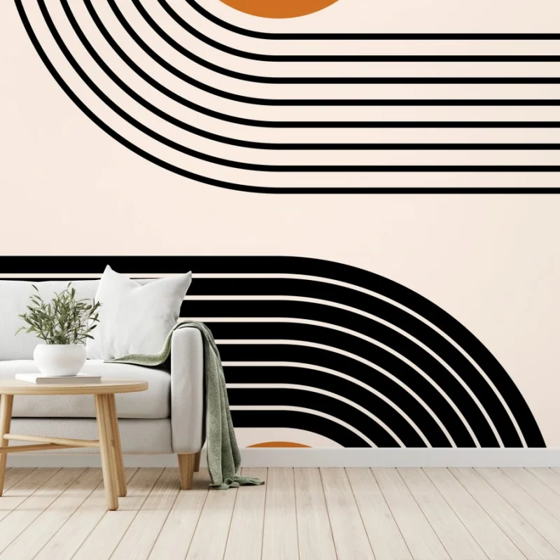 Papier peint composition géométrique rétro aux cercles orange – Wallnifity® Papier peint composition géométrique rétro aux cercles orange – Wallnifity®