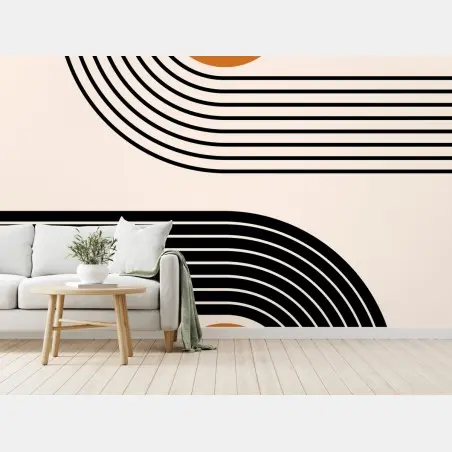 Papier peint composition géométrique rétro aux cercles orange – Wallnifity®