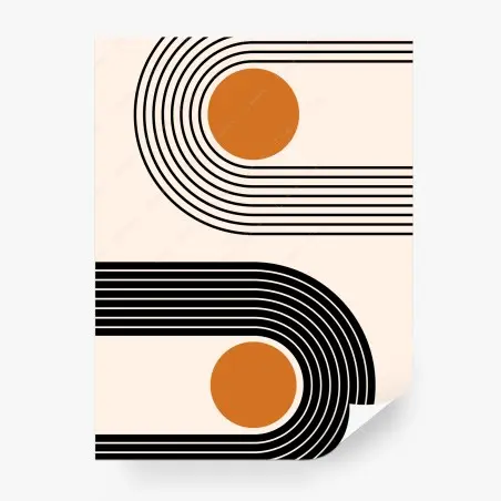 Papier peint composition géométrique rétro aux cercles orange – Wallnifity®