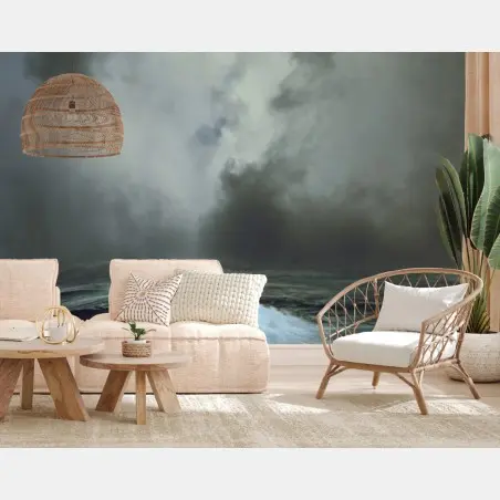 Papier peint mer en furie sous ciel orageux – Wallnifity®