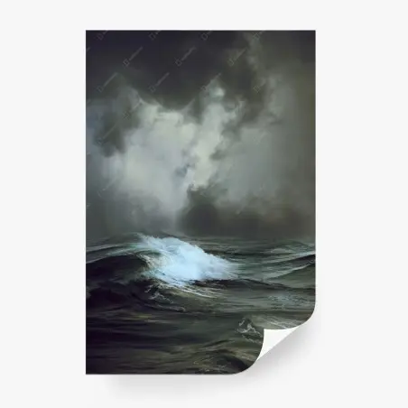 Papier peint mer en furie sous ciel orageux – Wallnifity®