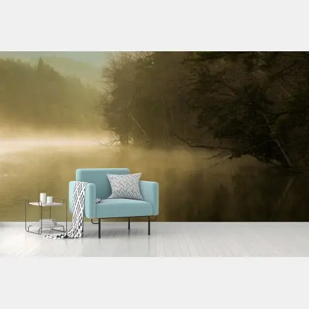 Papier peint brume matinale au bord du lac – Wallnifity®