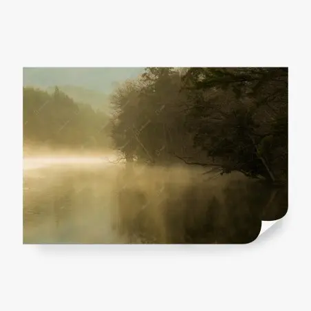 Papier peint brume matinale au bord du lac – Wallnifity®