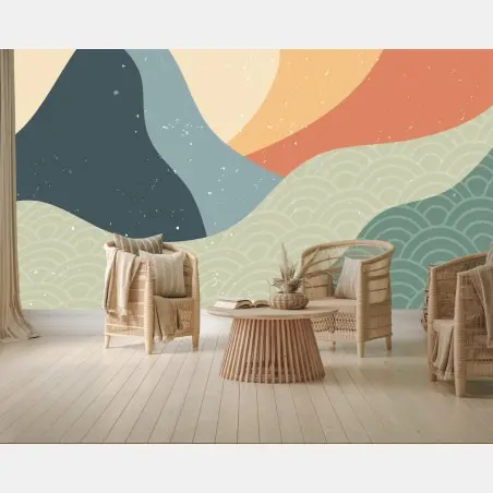 Papier peint paysage abstrait en vagues et montagnes – Wallnifity®