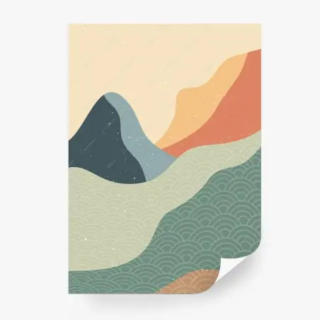 Papier peint paysage abstrait en vagues et montagnes – Wallnifity®