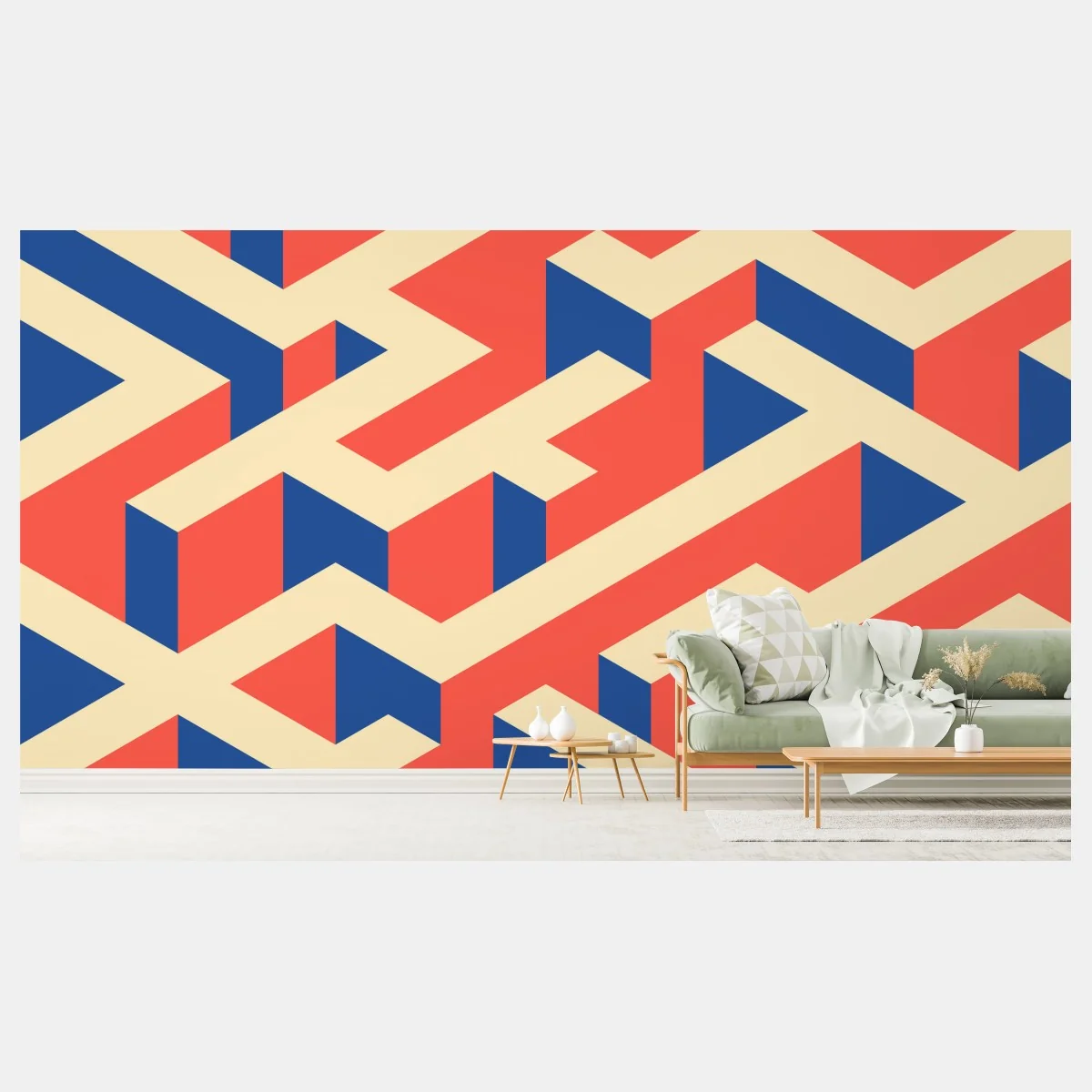 Papier peint labyrinthe isométrique corail et bleu – Wallnifity® Papier peint labyrinthe isométrique corail et bleu – Wallnifity®