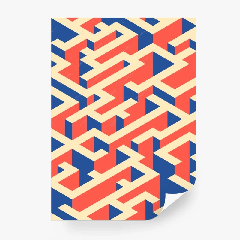 Papier peint labyrinthe isométrique corail et bleu – Wallnifity® Papier peint labyrinthe isométrique corail et bleu – Wallnifity®