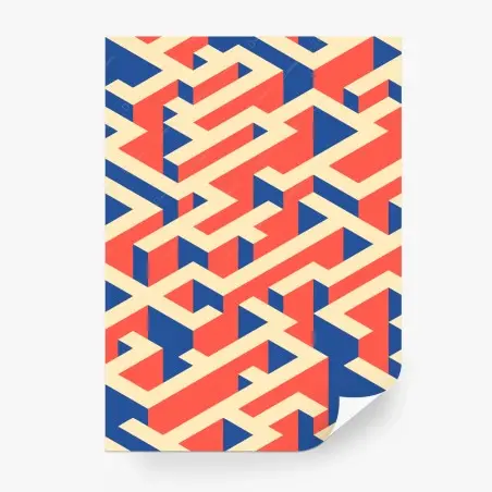 Papier peint labyrinthe isométrique corail et bleu – Wallnifity®