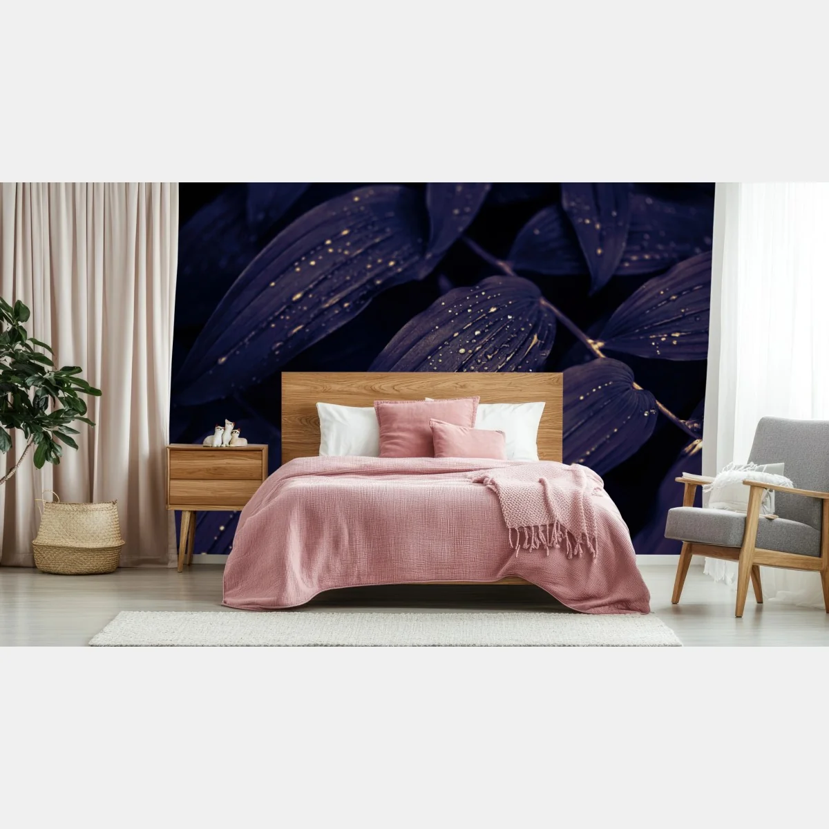 Papier peint feuillage nocturne aux gouttes d'eau – Wallnifity® Papier peint feuillage nocturne aux gouttes d'eau – Wallnifity®