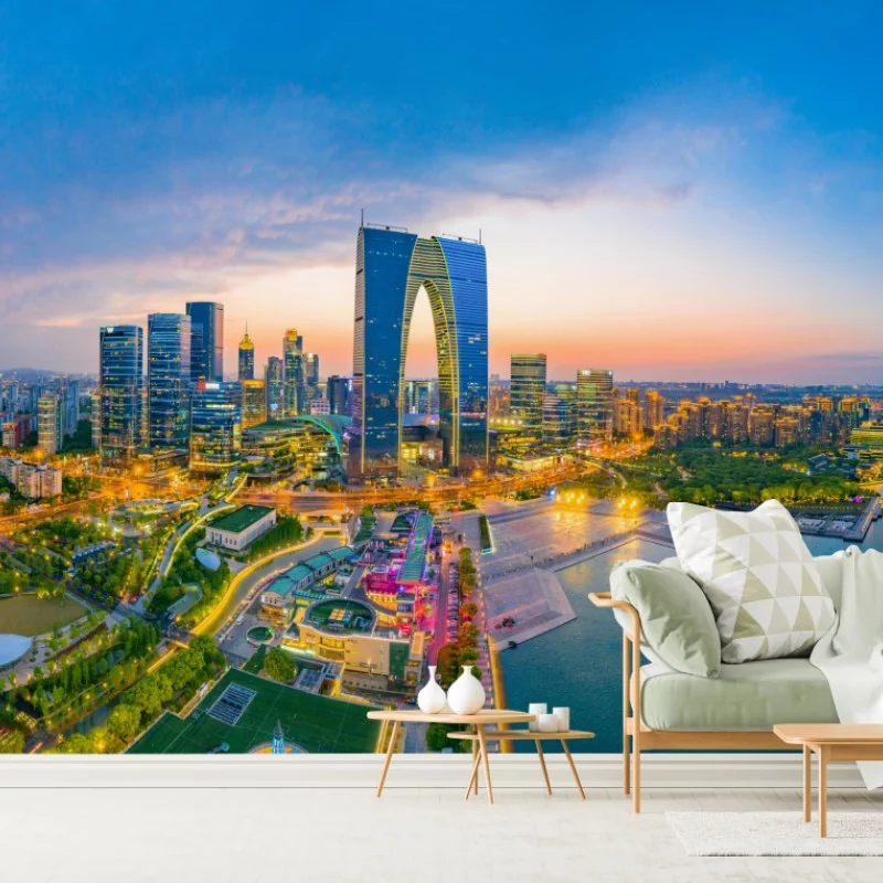 Papier peint panorama urbain moderne au coucher de soleil – Wallnifity® Papier peint panorama urbain moderne au coucher de soleil – Wallnifity®