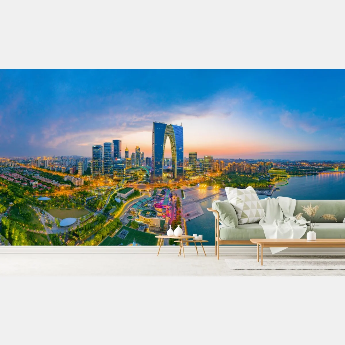 Papier peint panorama urbain moderne au coucher de soleil – Wallnifity® Papier peint panorama urbain moderne au coucher de soleil – Wallnifity®