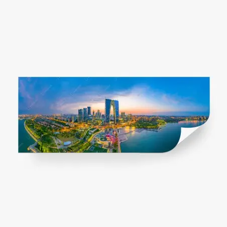 Papier peint panorama urbain moderne au coucher de soleil – Wallnifity®