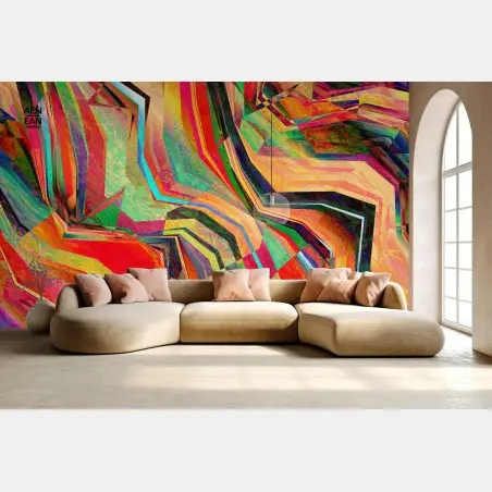 Papier peint composition abstraite multicolore dynamique – Wallnifity®