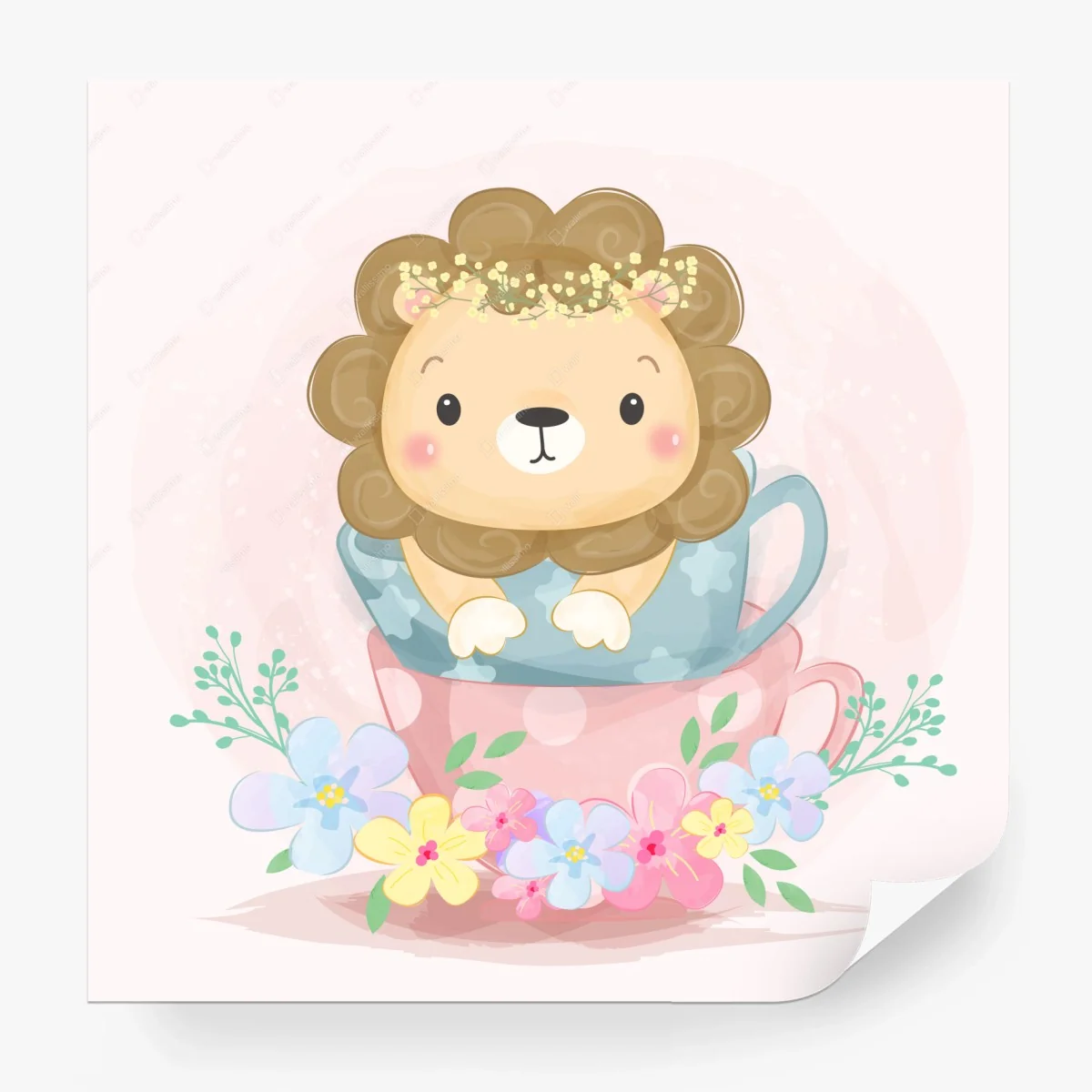 Papier peint lionceau dans une tasse fleurie – Wallnifity® Papier peint lionceau dans une tasse fleurie – Wallnifity®