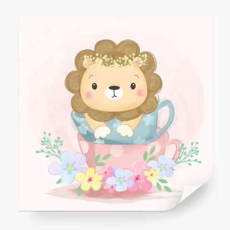 Papier peint lionceau dans une tasse fleurie – Wallnifity®
