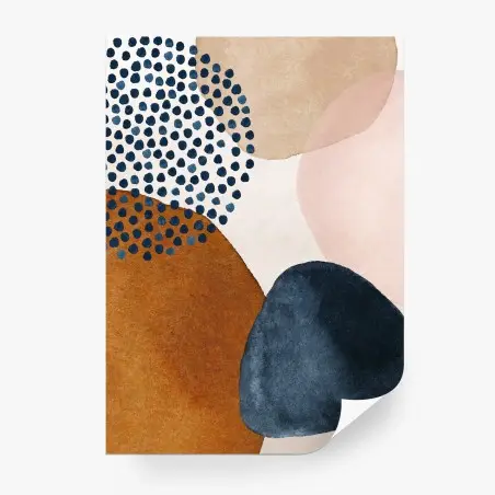 Papier peint composition organique en aquarelle aux tons terre et bleu – Wallnifity®