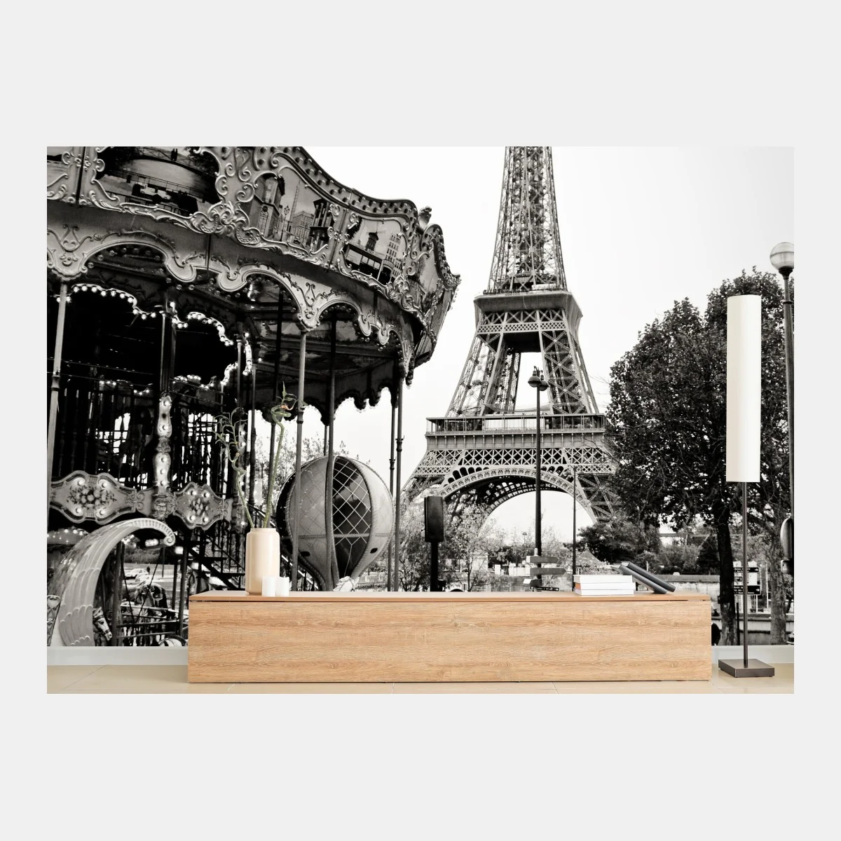 Papier peint balade parisienne au manège devant la Tour Eiffel – Wallnifity® Papier peint balade parisienne au manège devant la Tour Eiffel – Wallnifity®