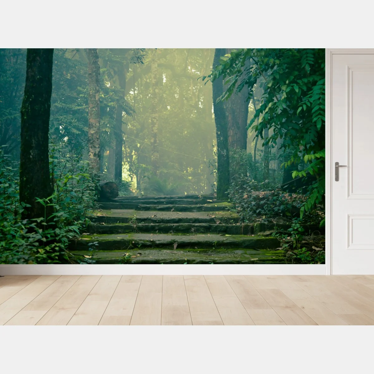 Papier peint escalier de pierre dans la forêt brumeuse – Wallnifity® Papier peint escalier de pierre dans la forêt brumeuse – Wallnifity®