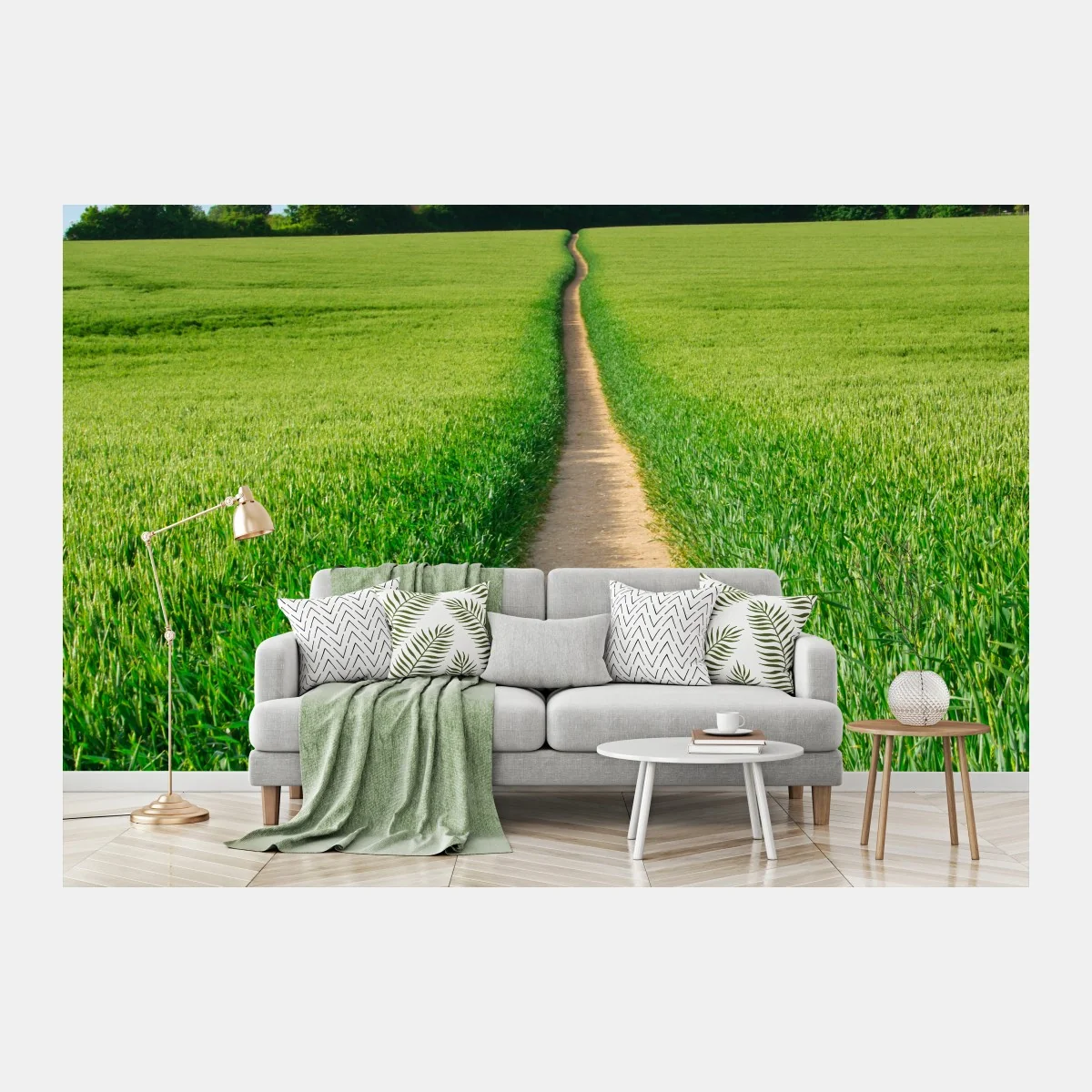 Papier peint chemin vers l'horizon dans un champ verdoyant – Wallnifity® Papier peint chemin vers l'horizon dans un champ verdoyant – Wallnifity®