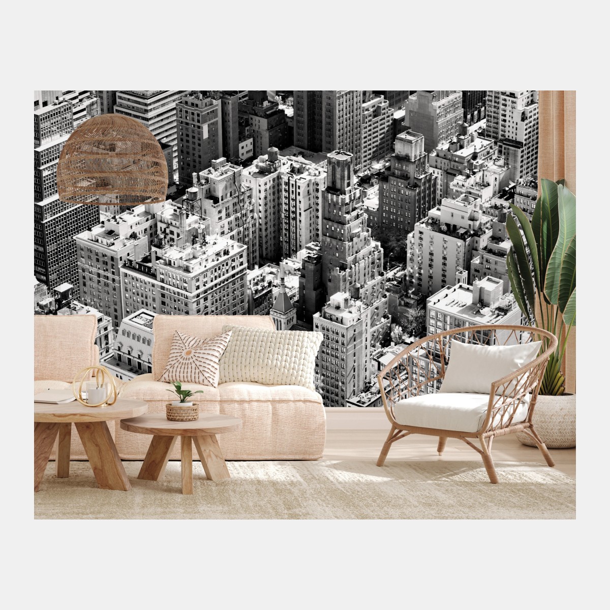 Papier peint horizon urbain de Manhattan en noir et blanc – Wallnifity®