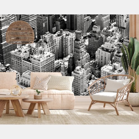 Papier peint horizon urbain de Manhattan en noir et blanc – Wallnifity®