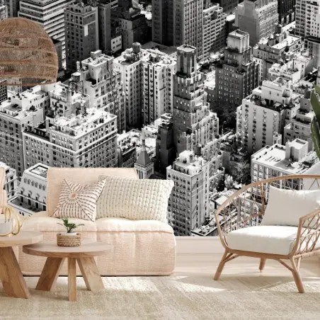 Papier peint horizon urbain de Manhattan en noir et blanc – Wallnifity®