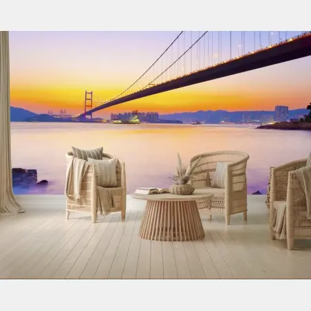 Papier peint pont suspendu au coucher de soleil – Wallnifity®