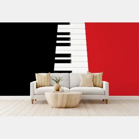 Papier peint clavier de piano en perspective noir et rouge – Wallnifity®
