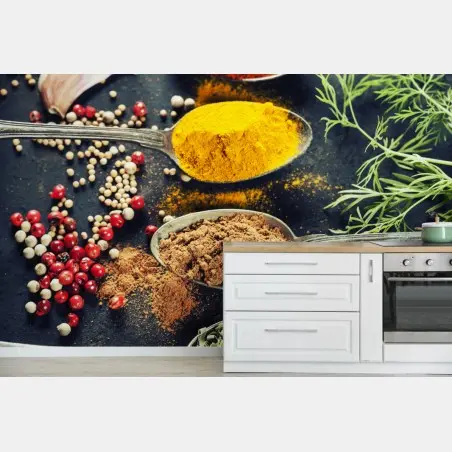 Papier peint palette colorée d'épices et d'herbes aromatiques – Wallnifity®