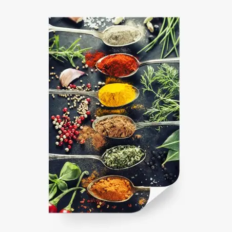 Papier peint palette colorée d'épices et d'herbes aromatiques – Wallnifity®