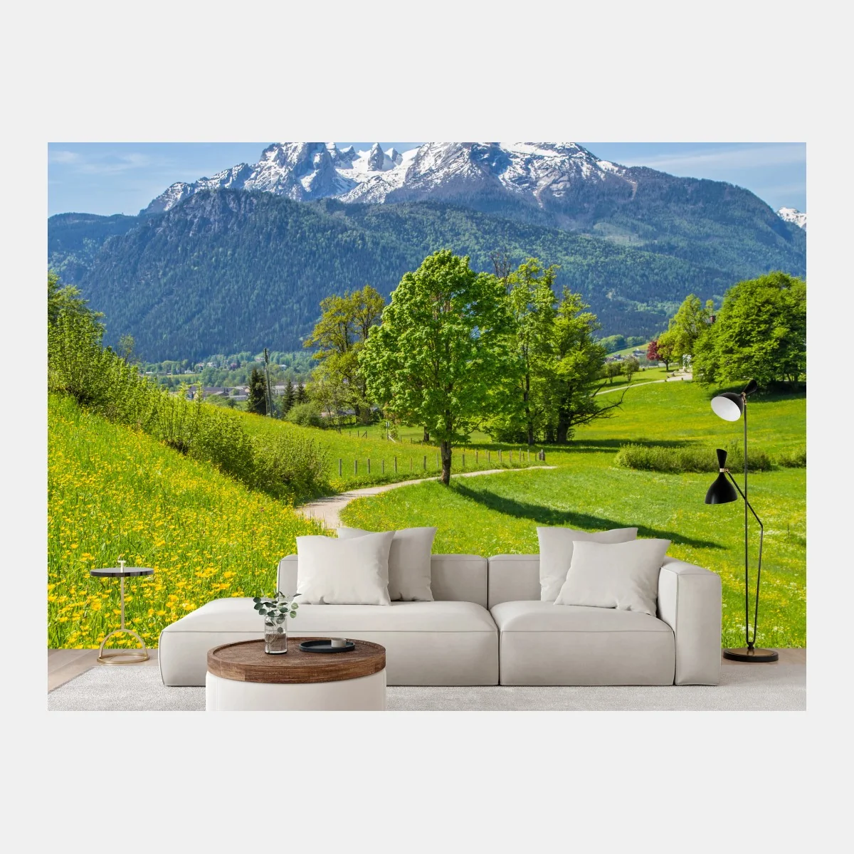 Papier peint chemin pittoresque vers les montagnes enneigées – Wallnifity® Papier peint chemin pittoresque vers les montagnes enneigées – Wallnifity®