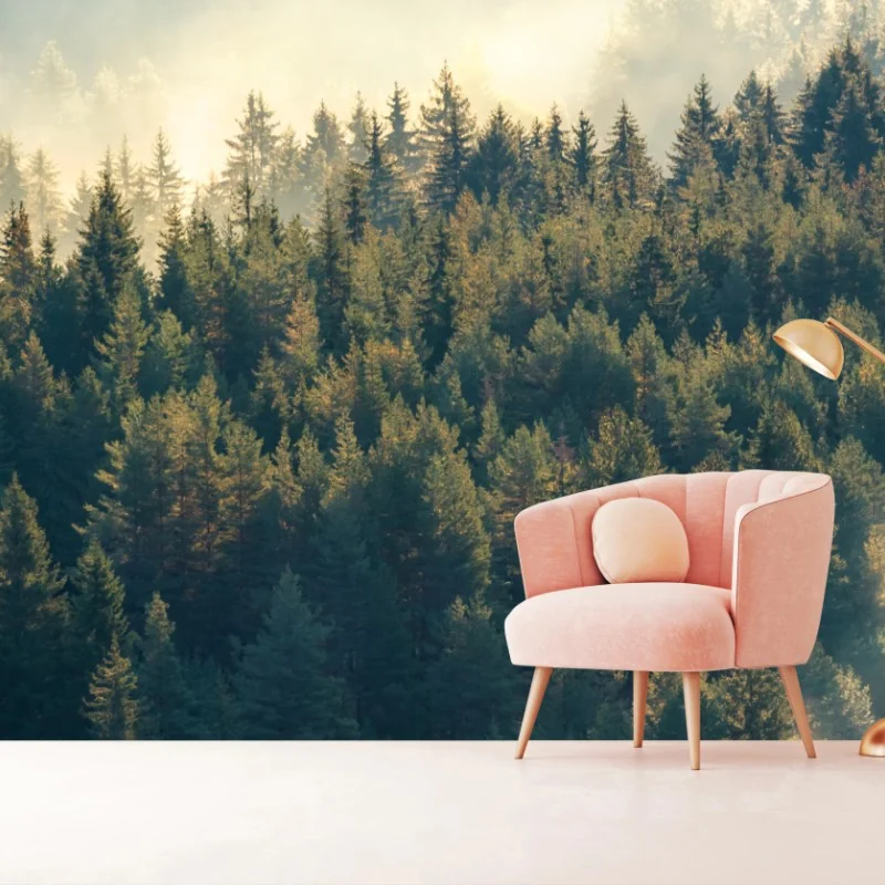 Papier peint brume matinale sur la pinède montagneuse – Wallnifity® Papier peint brume matinale sur la pinède montagneuse – Wallnifity®