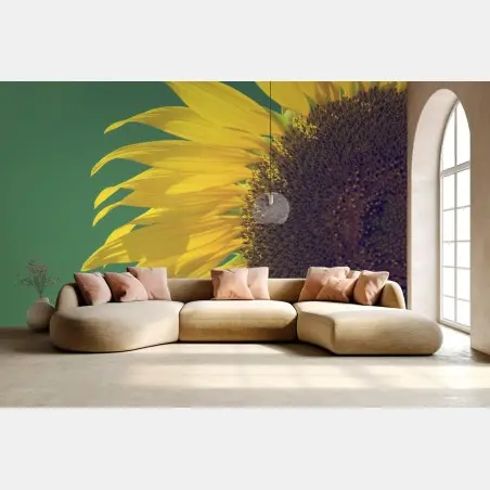 Papier peint tournesol rétro sur fond vert – Wallnifity®