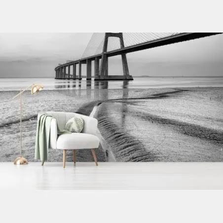 Papier peint lignes graphiques d'un pont suspendu – Wallnifity®