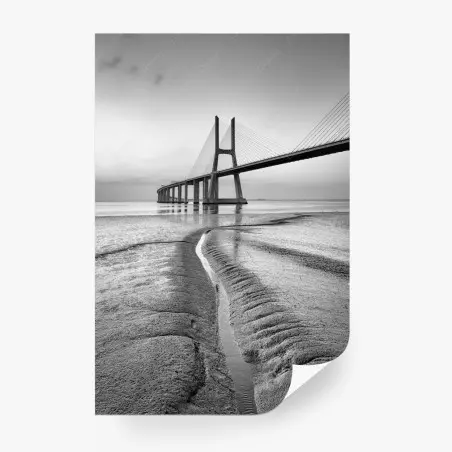 Papier peint lignes graphiques d'un pont suspendu – Wallnifity®