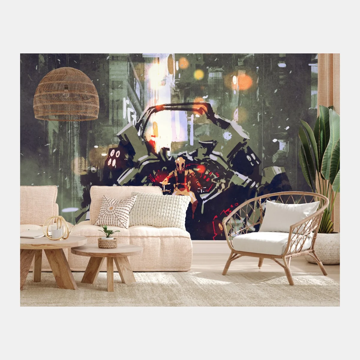Papier peint robot de combat futuriste en patrouille urbaine – Wallnifity® Papier peint robot de combat futuriste en patrouille urbaine – Wallnifity®