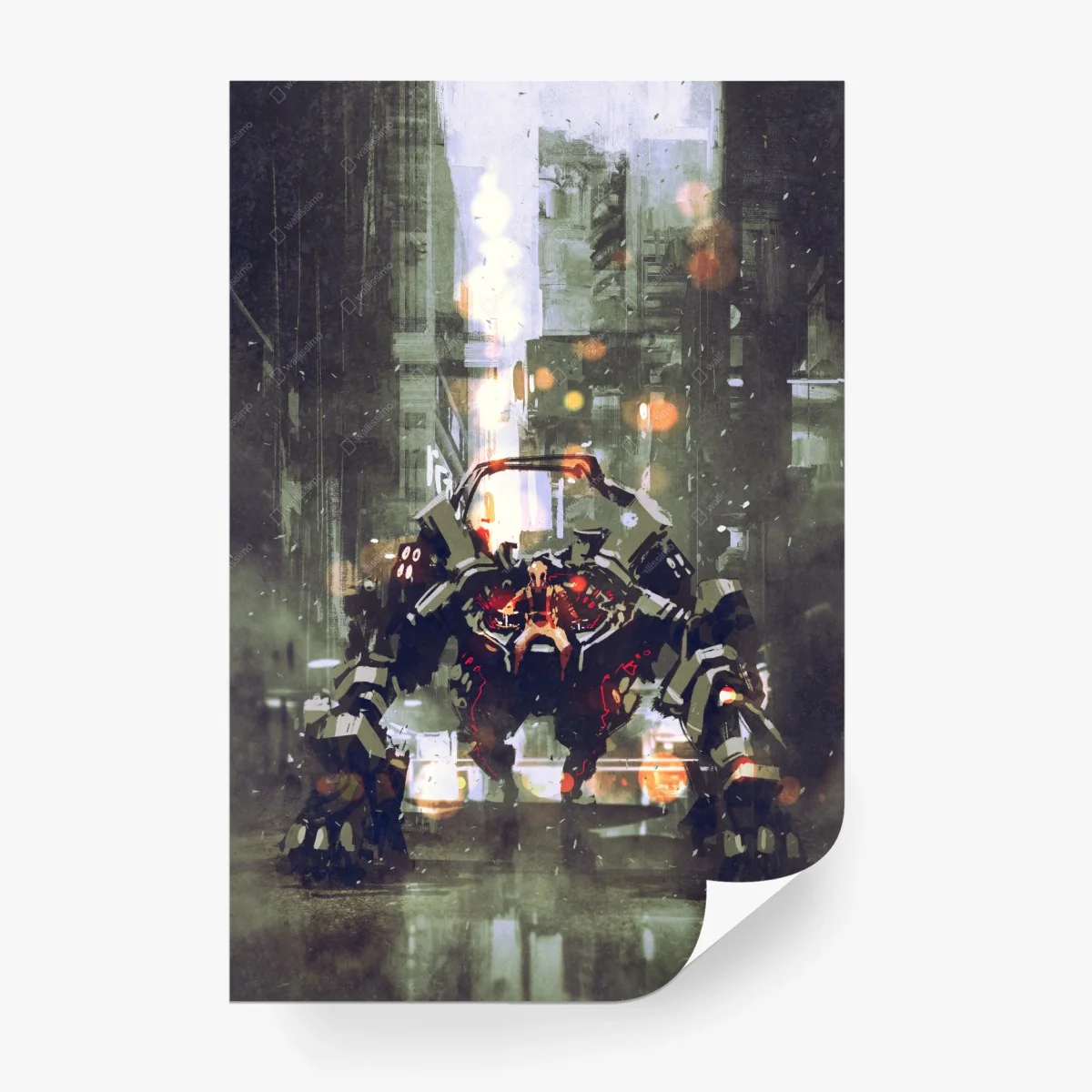 Papier peint robot de combat futuriste en patrouille urbaine – Wallnifity® Papier peint robot de combat futuriste en patrouille urbaine – Wallnifity®