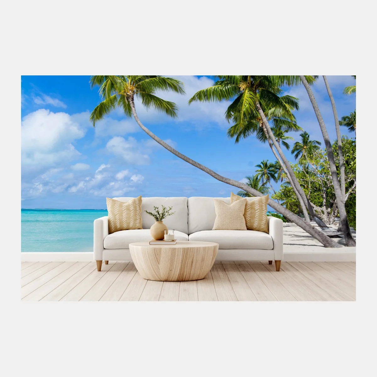 Papier peint paradis tropical de palmiers et plage immaculée – Wallnifity® Papier peint paradis tropical de palmiers et plage immaculée – Wallnifity®