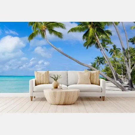 Papier peint paradis tropical de palmiers et plage immaculée – Wallnifity®