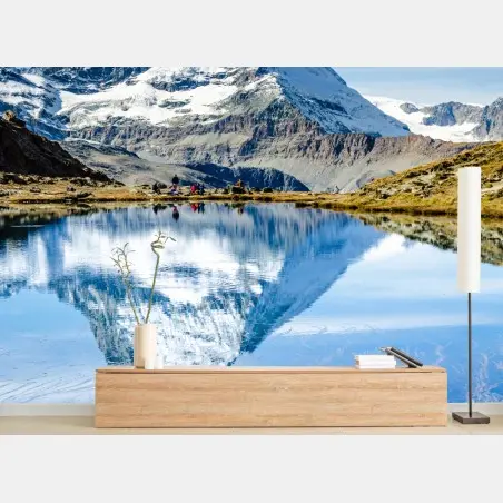 Papier peint reflet du Cervin dans un lac alpin – Wallnifity®