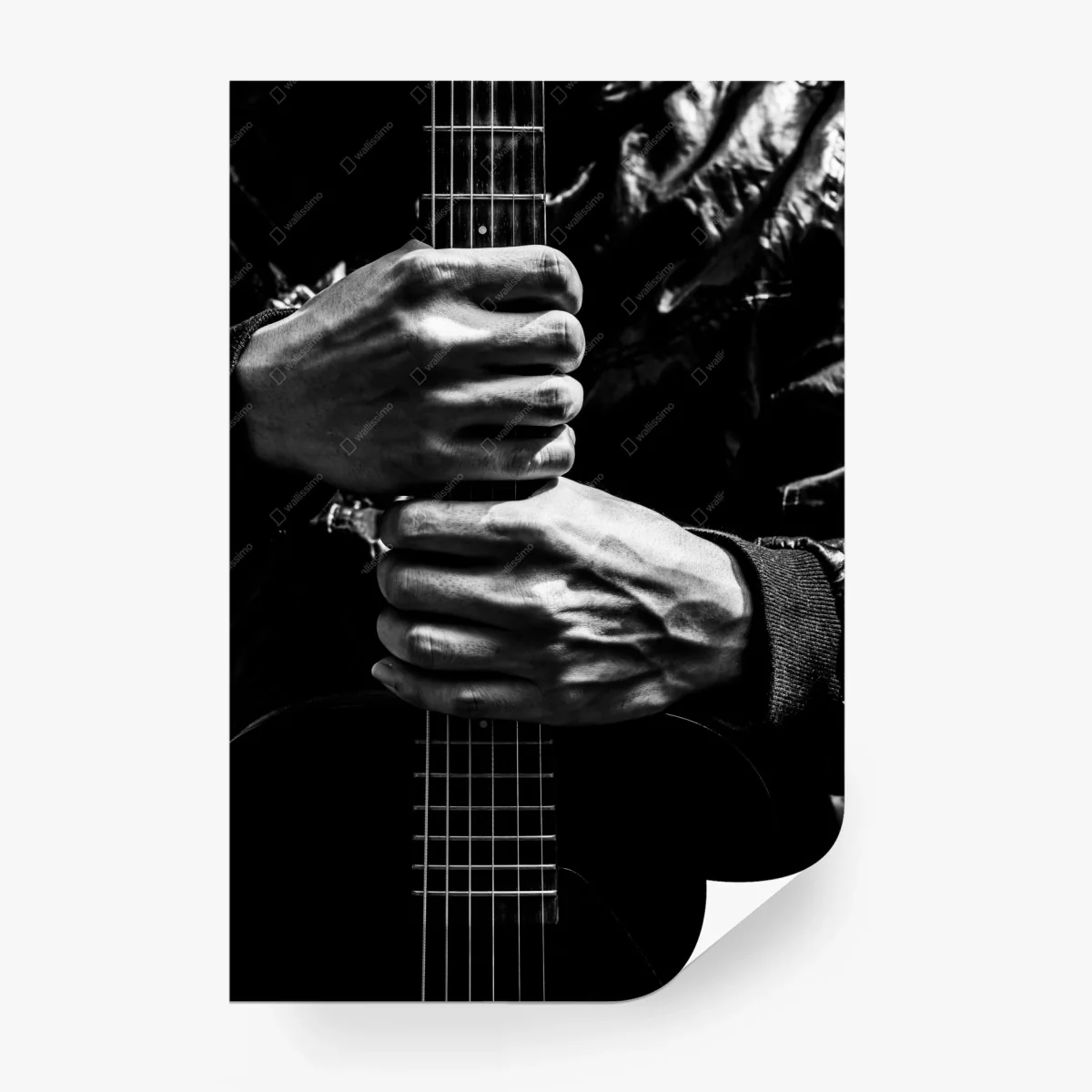 Papier peint mains sur le manche d'une guitare en noir et blanc – Wallnifity® Papier peint mains sur le manche d'une guitare en noir et blanc – Wallnifity®