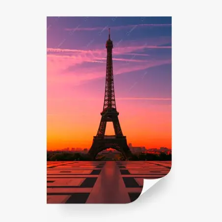 Papier peint Tour Eiffel au lever du soleil ciel rose et orangé – Wallnifity®