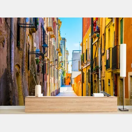 Papier peint ruelle méditerranéenne aux couleurs vives – Wallnifity®