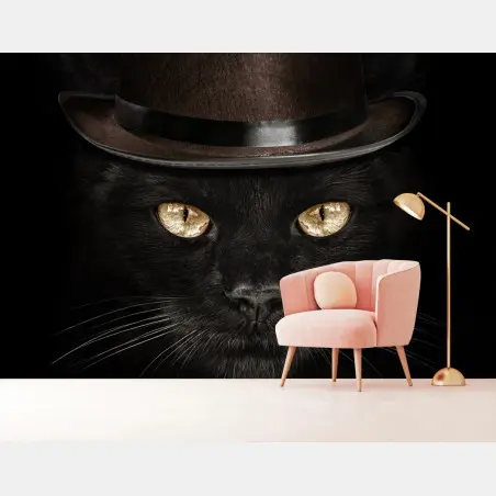 Papier peint chat élégant au chapeau haut-de-forme et nœud papillon – Wallnifity®