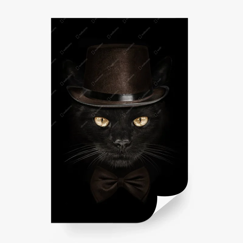 Papier peint chat élégant au chapeau haut-de-forme et nœud papillon – Wallnifity® Papier peint chat élégant au chapeau haut-de-forme et nœud papillon – Wallnifity®