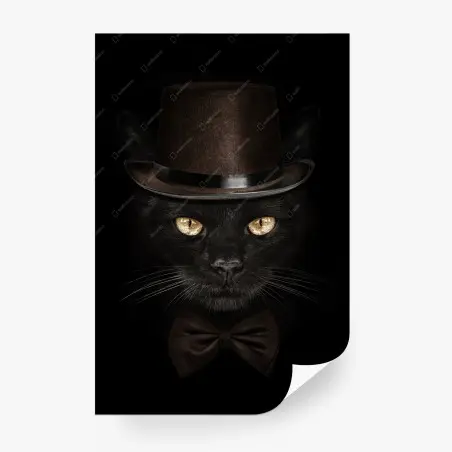 Papier peint chat élégant au chapeau haut-de-forme et nœud papillon – Wallnifity®