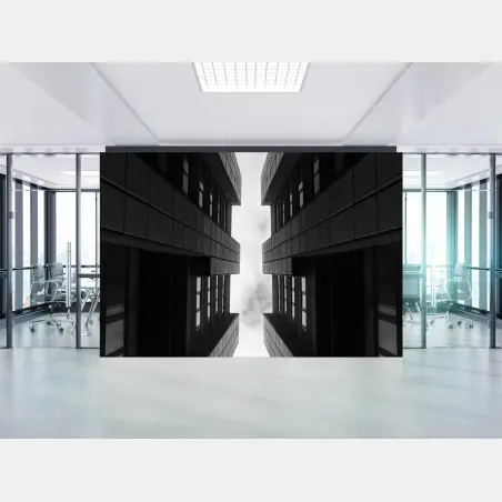 Papier peint perspective urbaine verticale entre tours – Wallnifity®