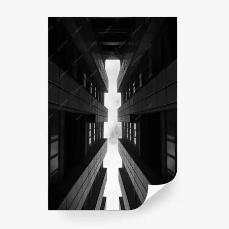 Papier peint perspective urbaine verticale entre tours – Wallnifity®